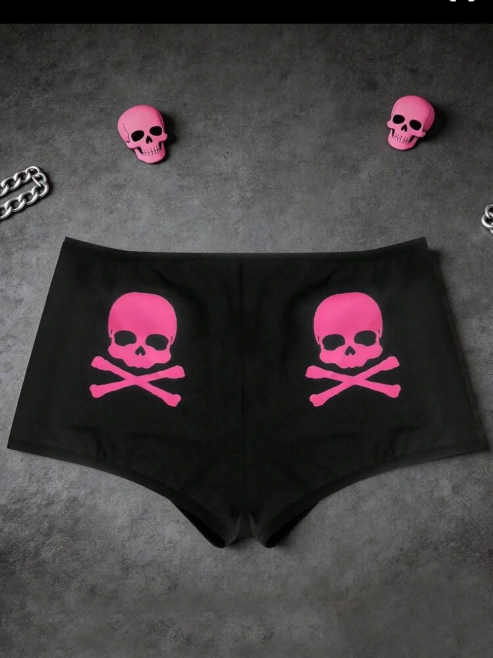 Black Women's Skull-Print Boyshorts with Pink Accents